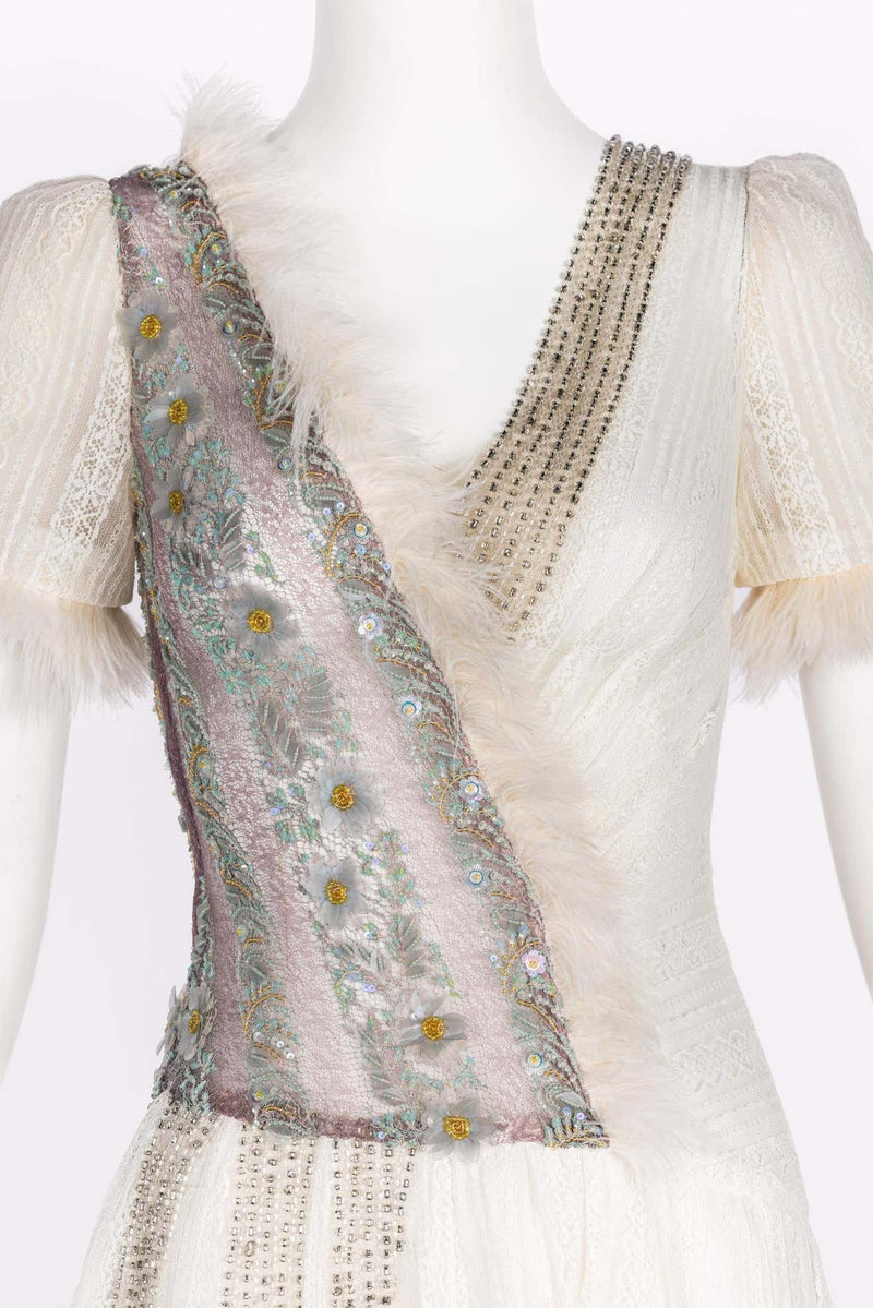 Rodarte Fall 2015 Lace Crystal Embellished Feather Trim Mini Dress Basha Gold Rodarte Fall 2015 Lace Crystal Embellished Feather Trim Mini Dress Basha Gold