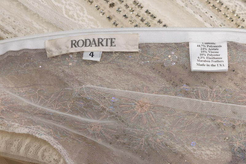 Rodarte Fall 2015 Lace Crystal Embellished Feather Trim Mini Dress