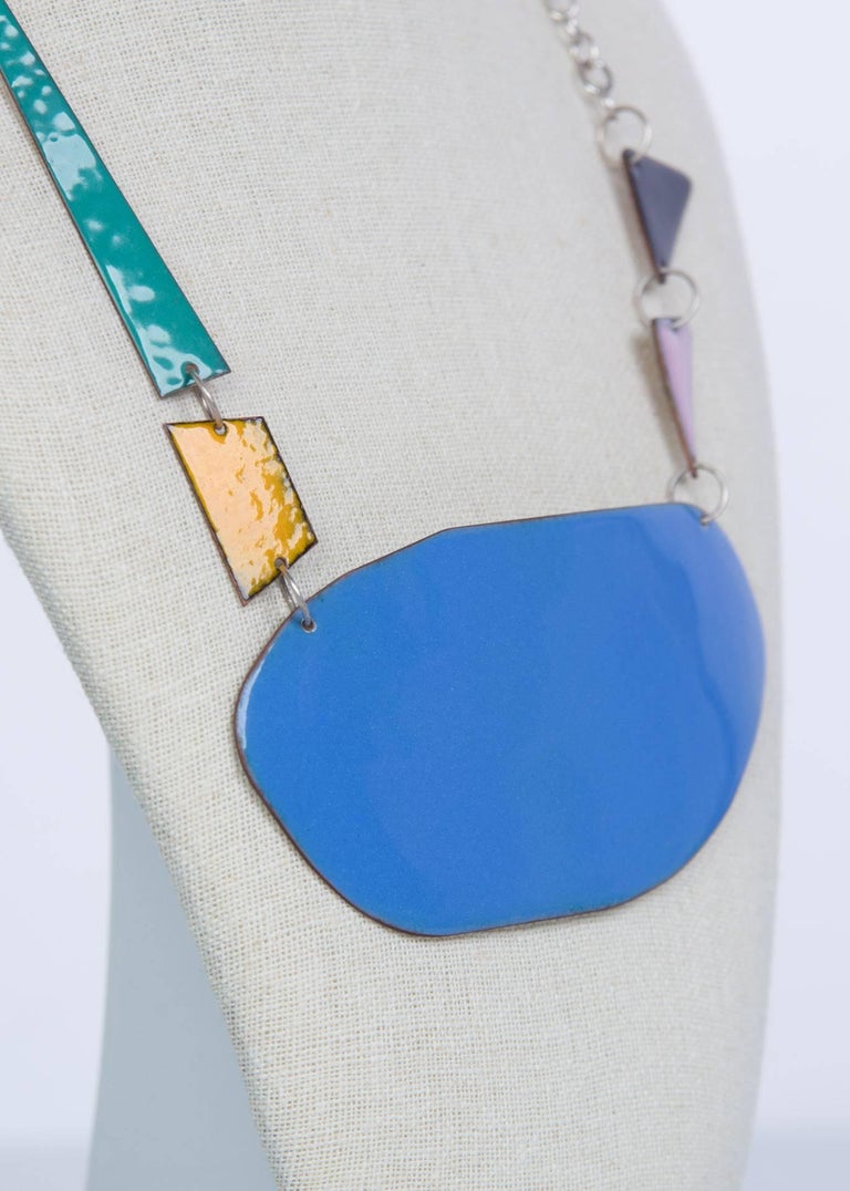 Michel McNabb for Basha Gold Blue Pond Enamel Sterling Silver Chain Necklace