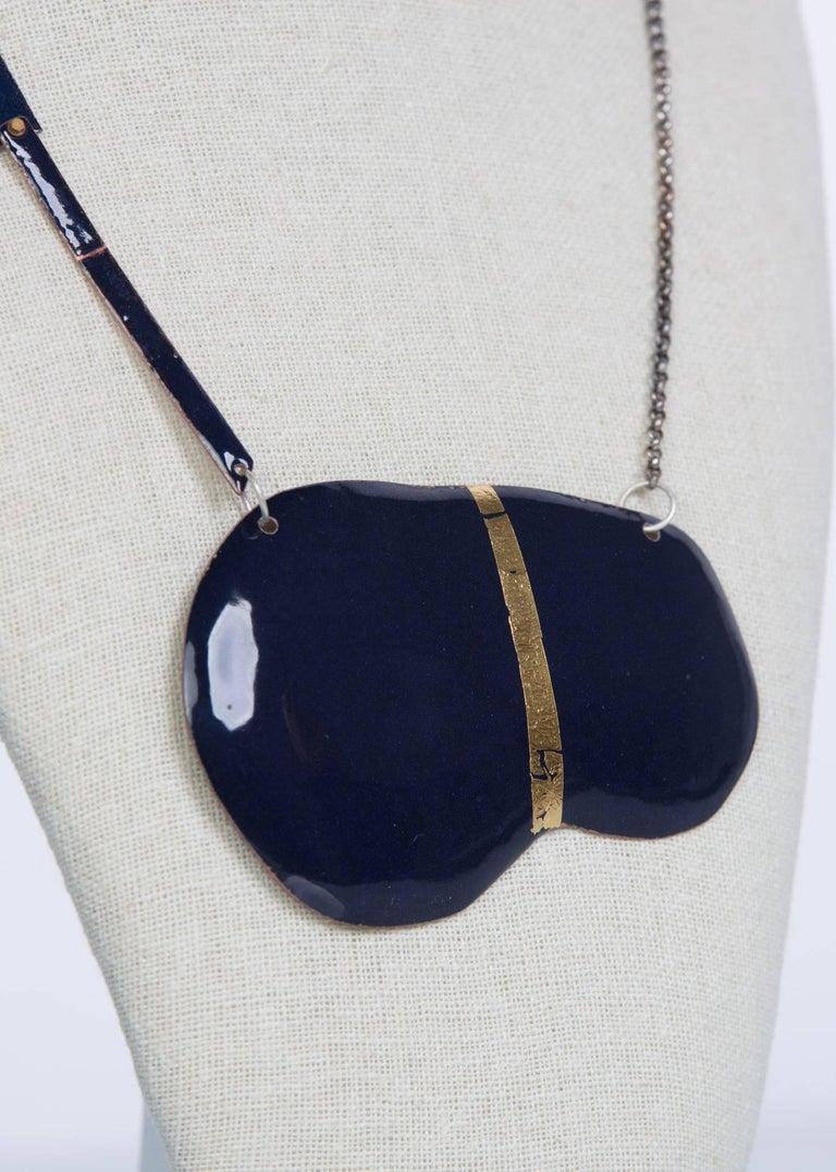 Michel McNabb for Basha Gold Midnight Blue Bean Enamel Silver Chain Necklace