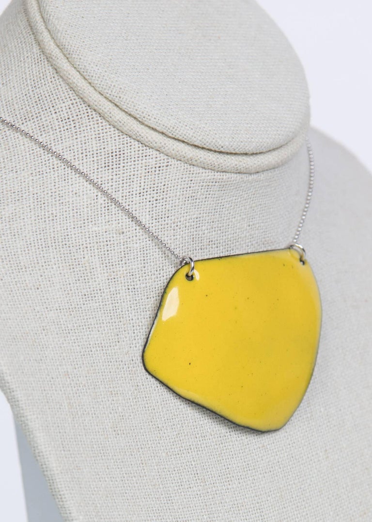 Michel McNabb for Basha Gold Limoncello Enamel Pendant Silver Chain Necklace