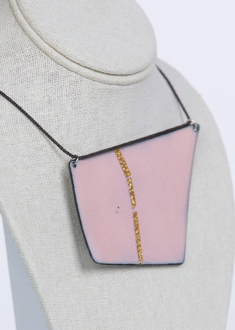 Michel McNabb for Basha Gold Reversible Blue and Pink Quadrilateral Necklace
