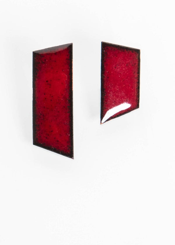 Michel McNabb for Basha Gold Ruby Red Enamel Strips Earrings