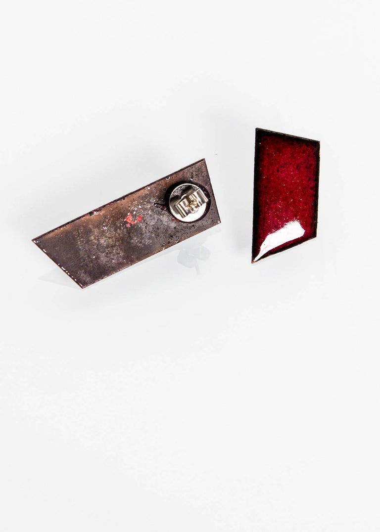 Michel McNabb for Basha Gold Ruby Red Enamel Strips Earrings