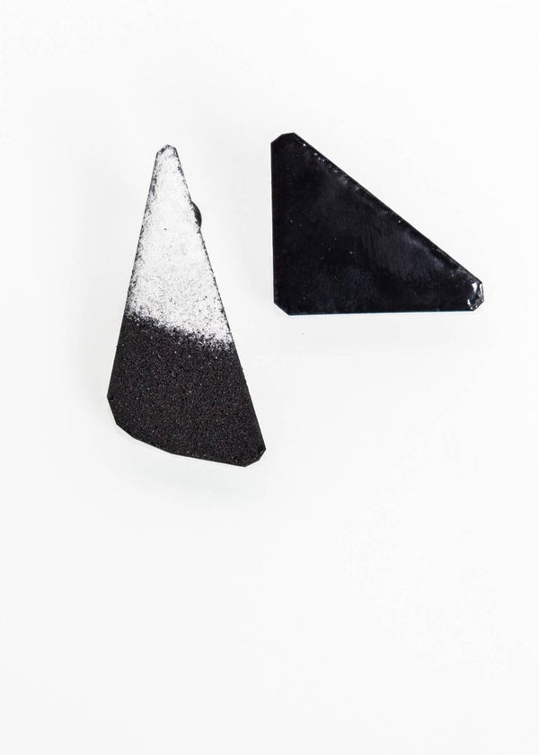 Michel McNabb for Basha Gold Black and White Enamel Triangle Earrings