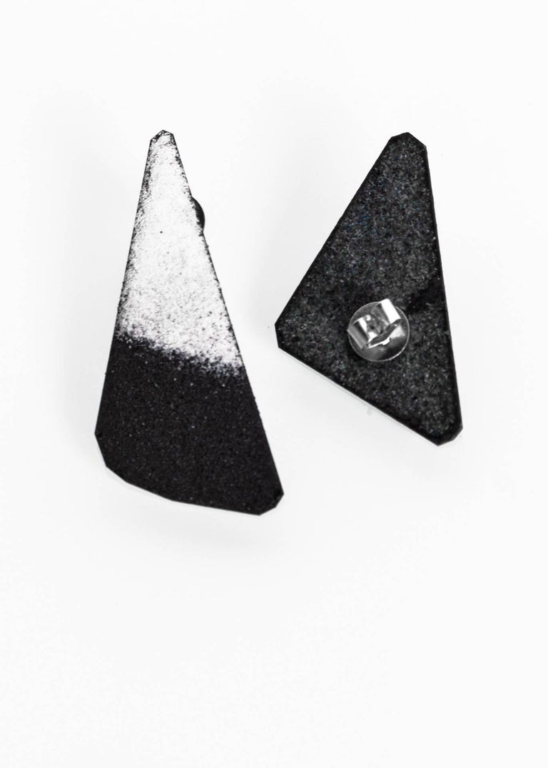 Michel McNabb for Basha Gold Black and White Enamel Triangle Earrings