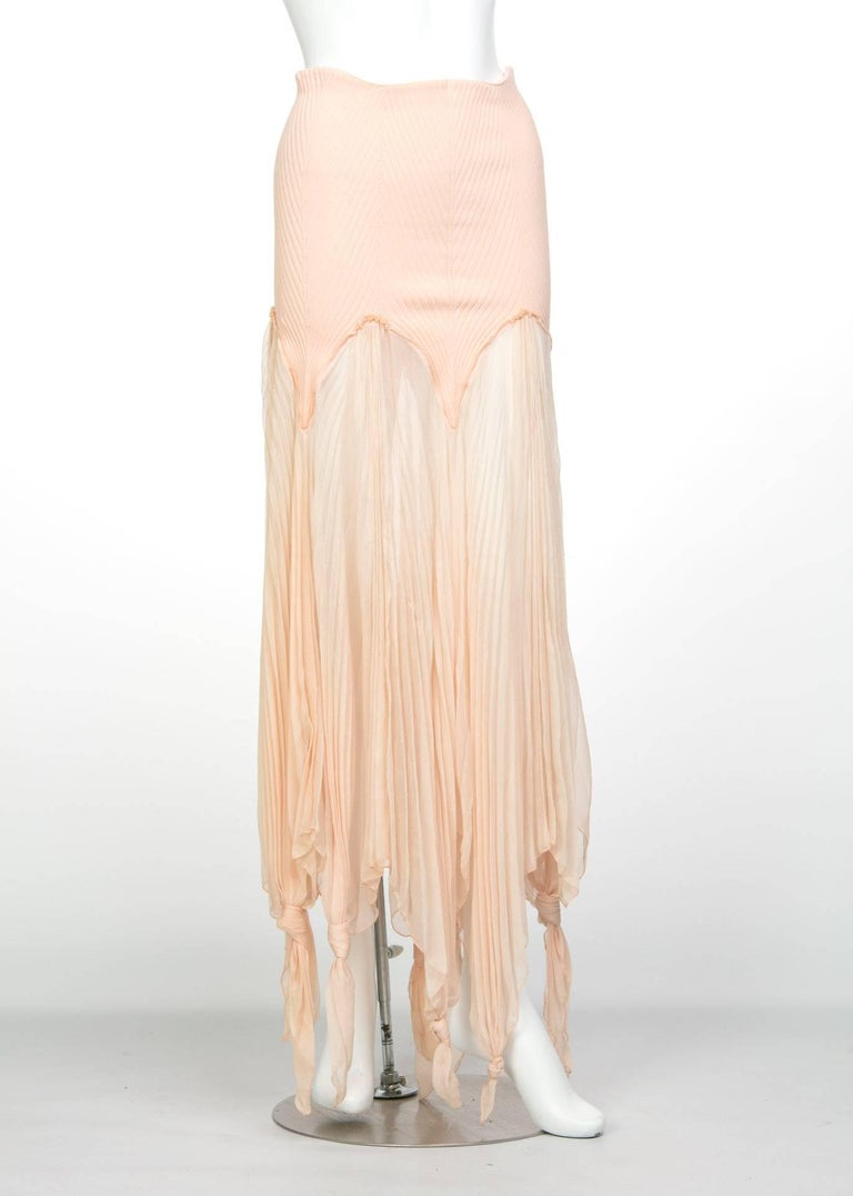 Jean Paul Gaultier Blush Crinkle Silk Chiffon Rib Knit Yoke Skirt, 2000s