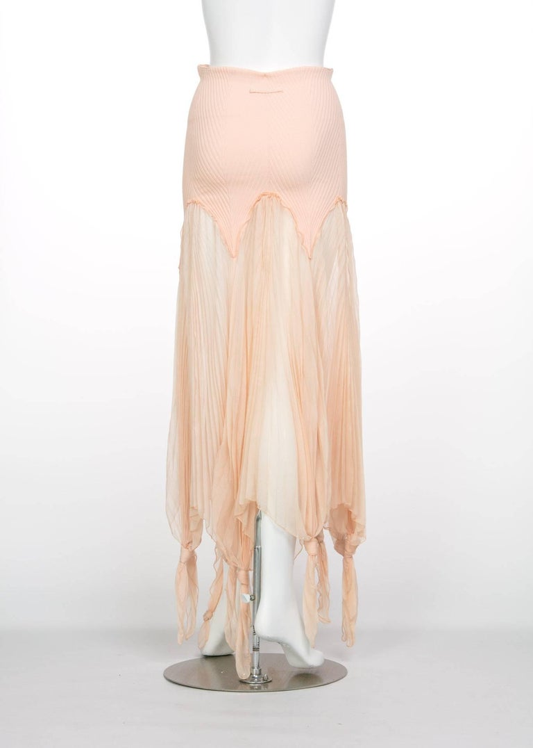Jean Paul Gaultier Blush Crinkle Silk Chiffon Rib Knit Yoke Skirt, 2000s