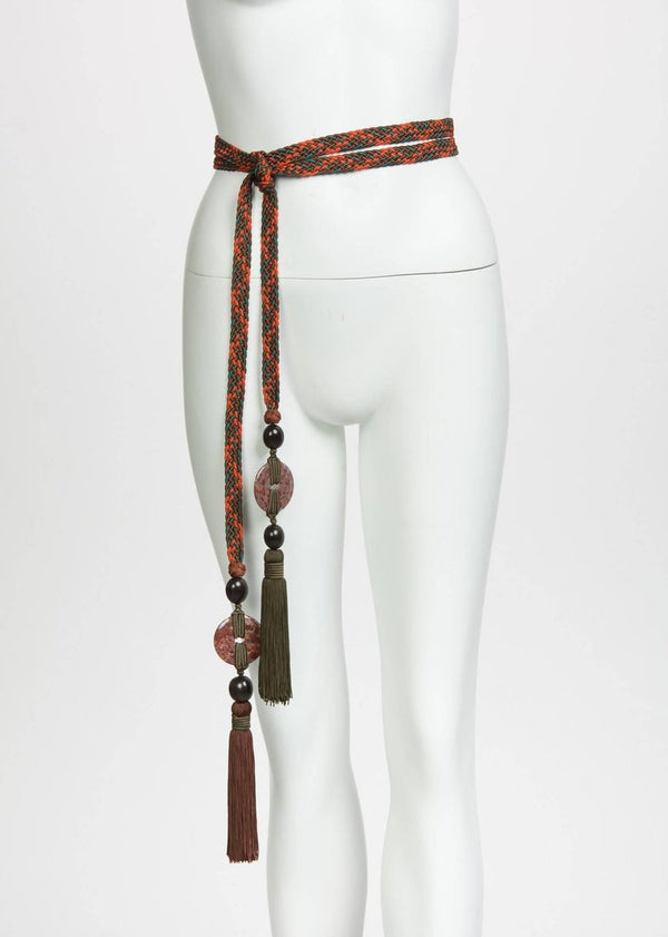 Yves Saint Laurent Multicolored Braided Tassel and Beaded Belt YSL 1990s