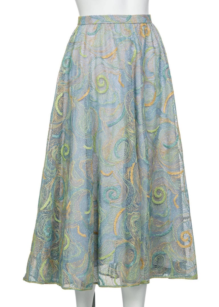 2012 Rodarte Van Gogh Multi-Colored Metallic Embroidered Tulle Circle Skirt