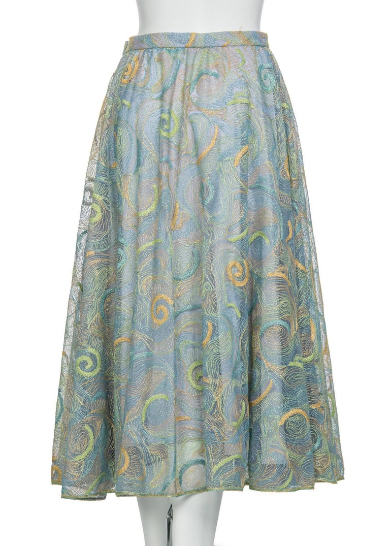 2012 Rodarte Van Gogh Multi-Colored Metallic Embroidered Tulle Circle Skirt