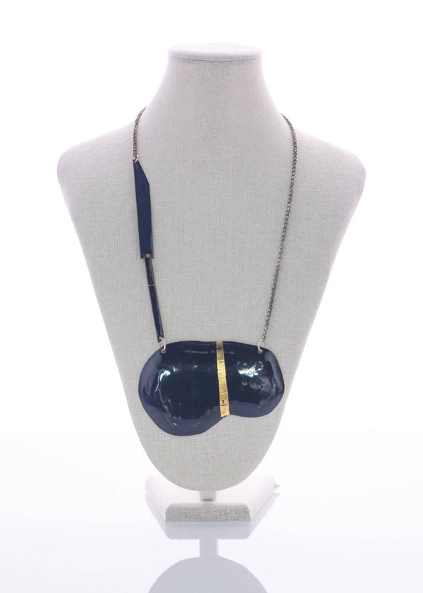 Michel McNabb for Basha Gold Midnight Blue Bean Enamel Silver Chain Necklace