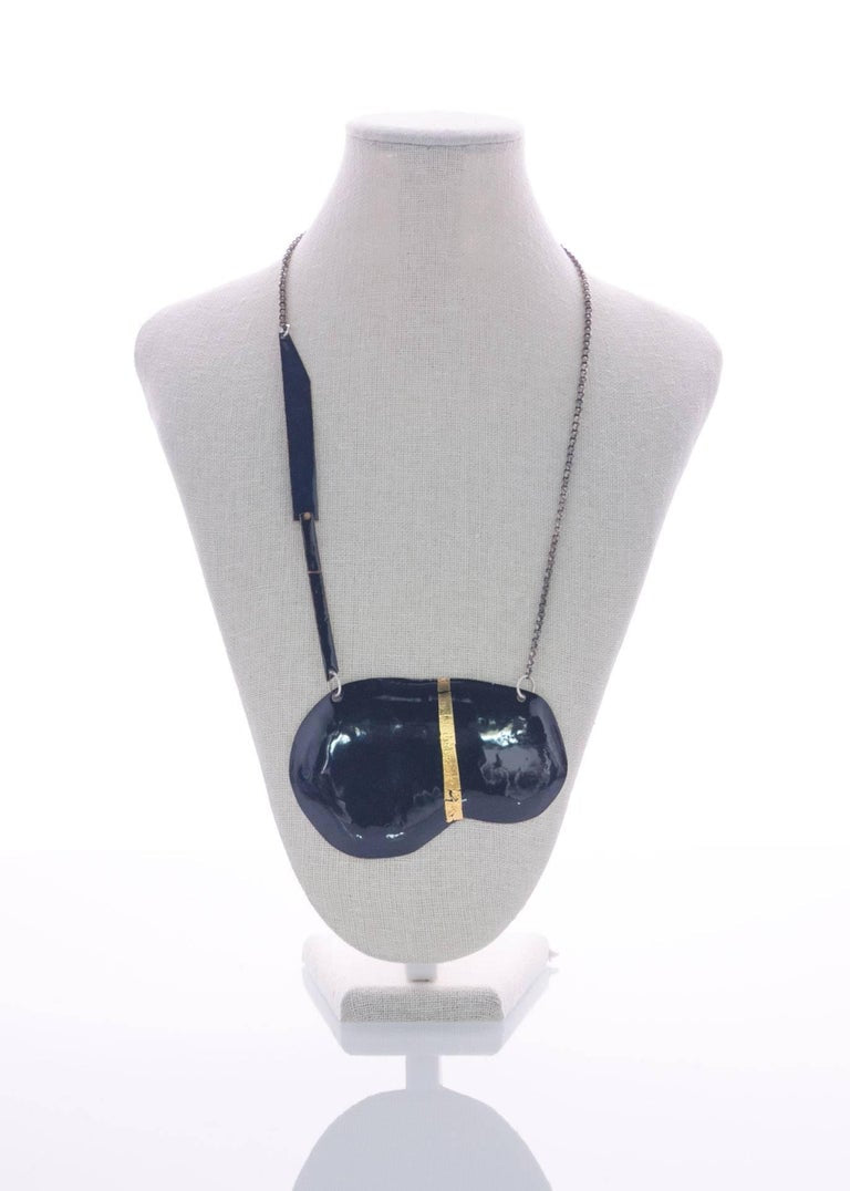 Michel McNabb for Basha Gold Midnight Blue Bean Enamel Silver Chain Necklace
