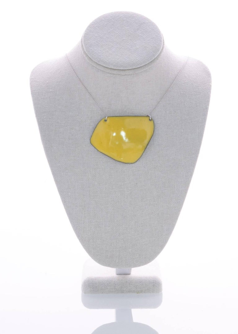 Michel McNabb for Basha Gold Limoncello Enamel Pendant Silver Chain Necklace