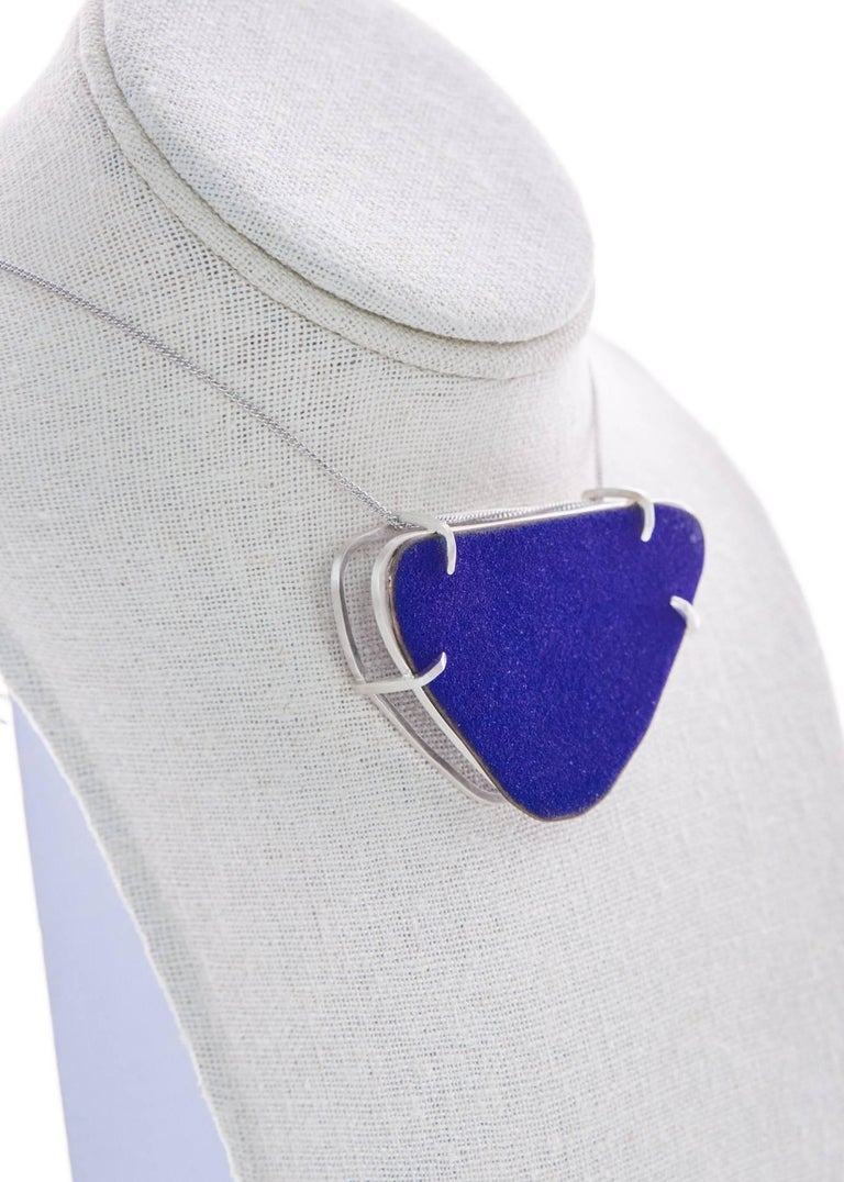 Michel McNabb for Basha Gold Blue Sugar Coat Enamel Silver Cage Necklace
