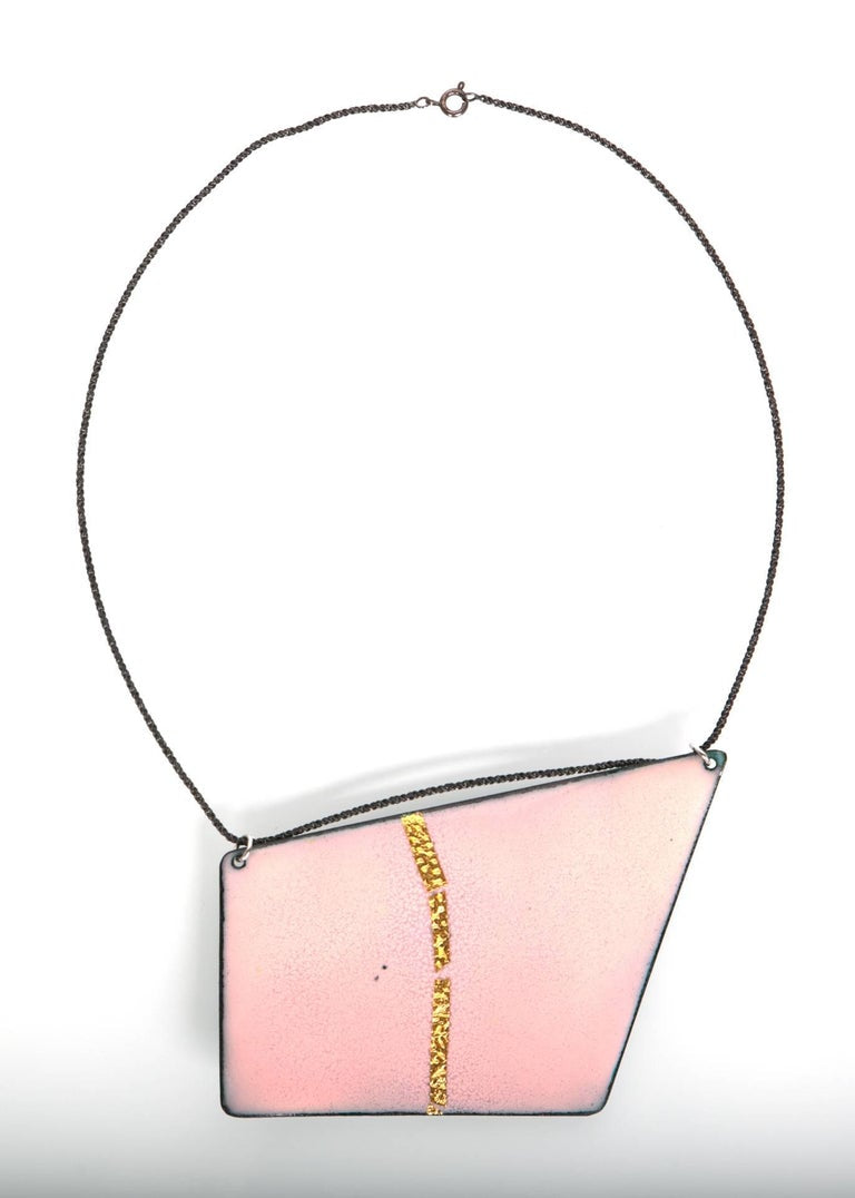 Michel McNabb for Basha Gold Reversible Blue and Pink Quadrilateral Necklace