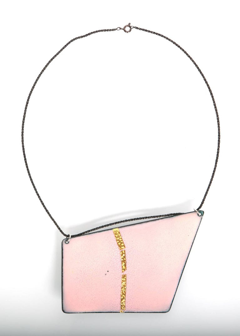Michel McNabb for Basha Gold Reversible Blue and Pink Quadrilateral Necklace