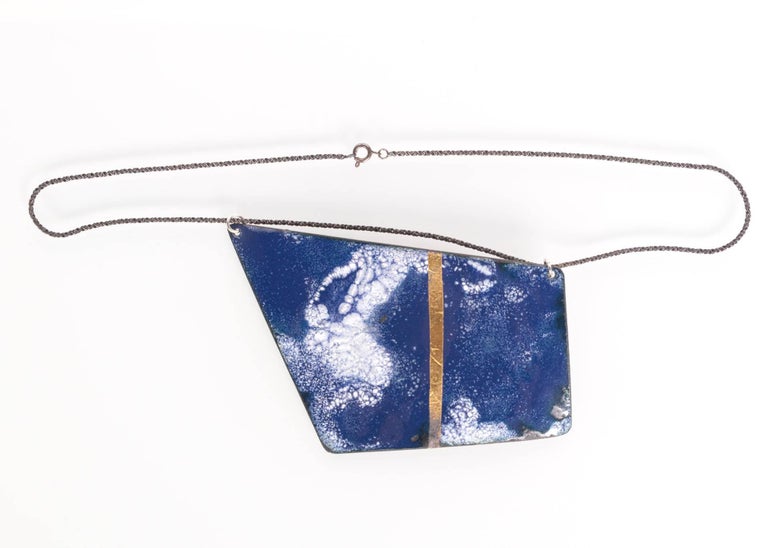 Michel McNabb for Basha Gold Reversible Blue and Pink Quadrilateral Necklace