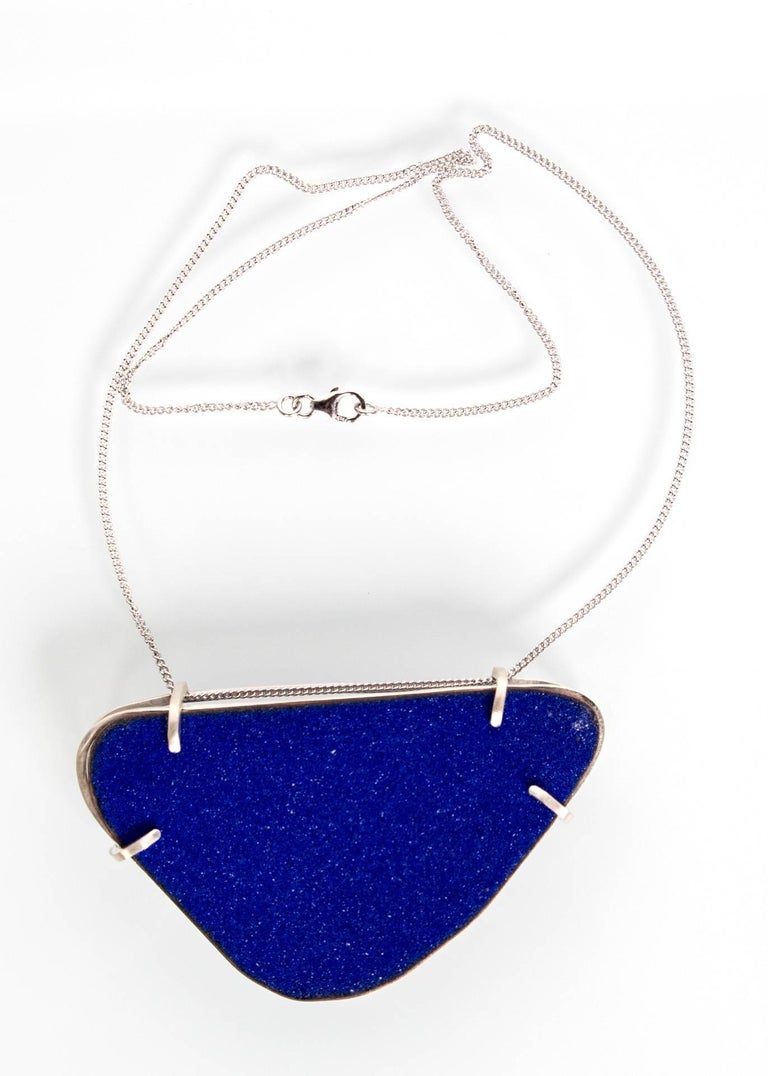 Michel McNabb for Basha Gold Blue Sugar Coat Enamel Silver Cage Necklace
