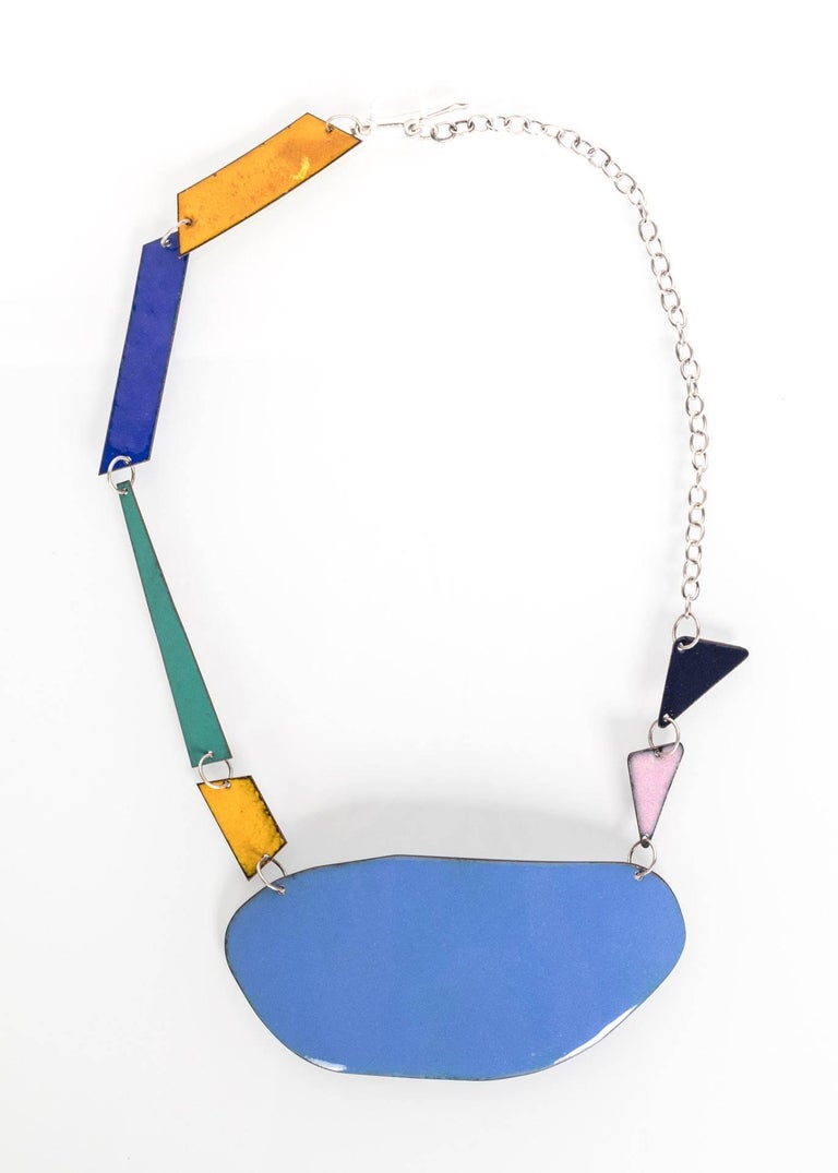 Michel McNabb for Basha Gold Blue Pond Enamel Sterling Silver Chain Necklace