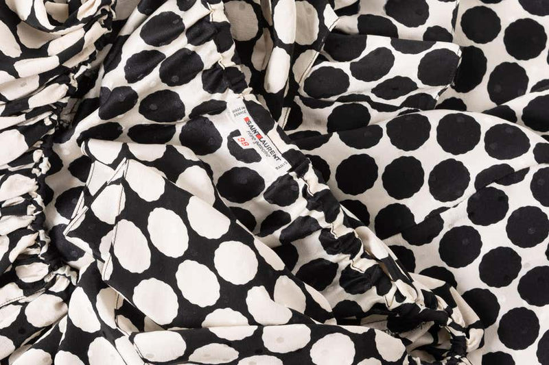 Saint Laurent Polka Dot Ruffle Blouse YSL, 1985