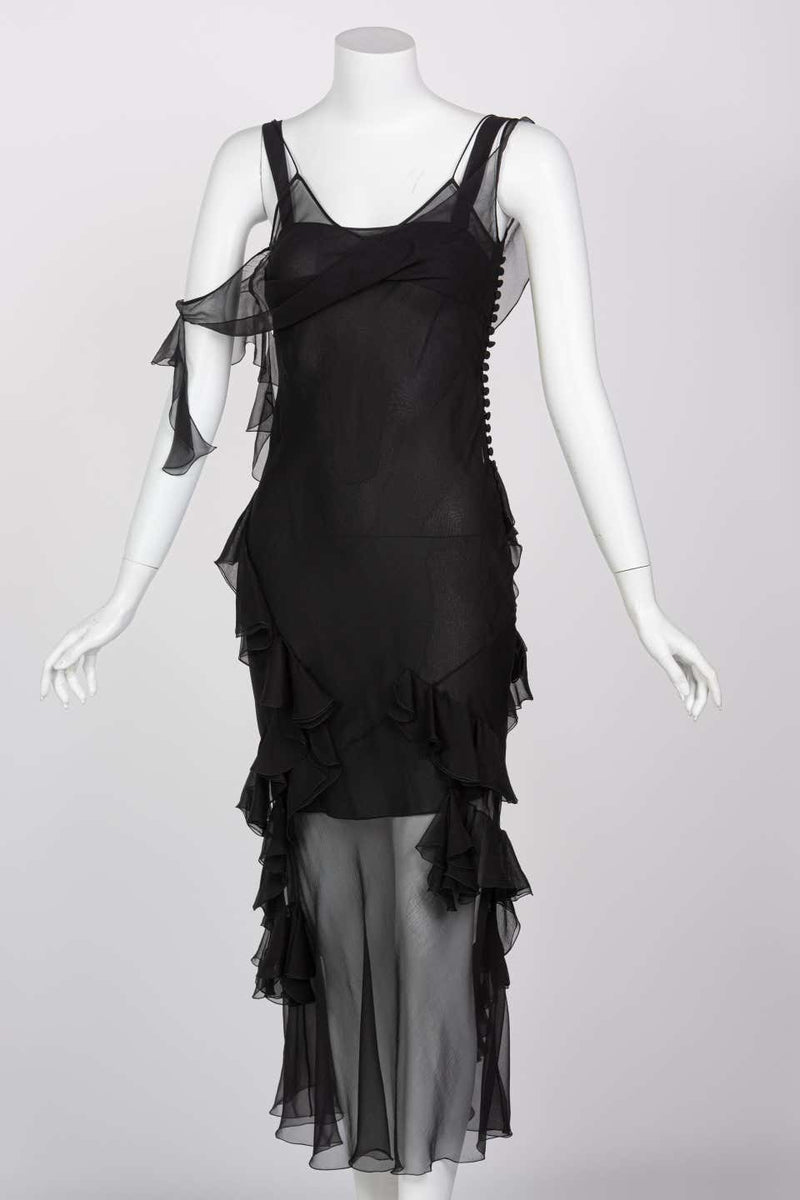 Christian Dior by Galliano Black Sheer Silk Sleeveless Dress