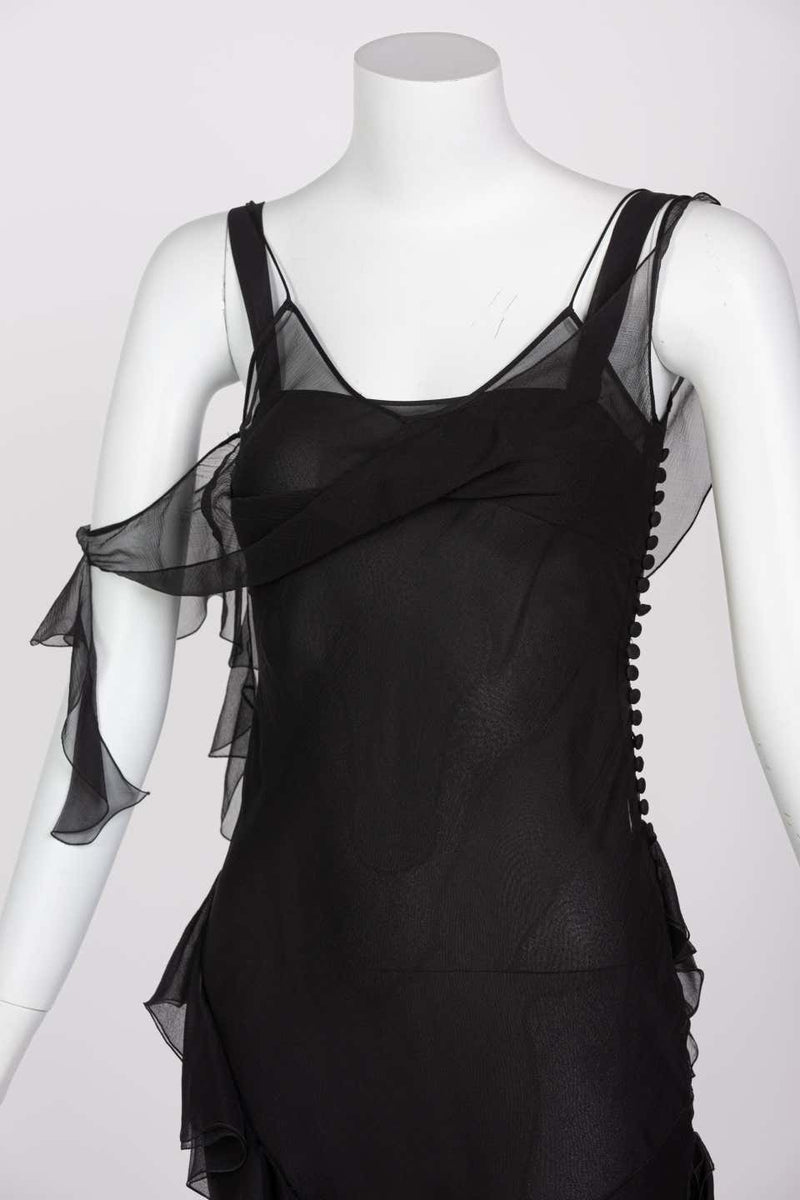Christian Dior by Galliano Black Sheer Silk Sleeveless Dress