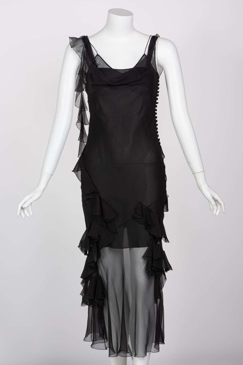 Christian Dior by Galliano Black Sheer Silk Sleeveless Dress