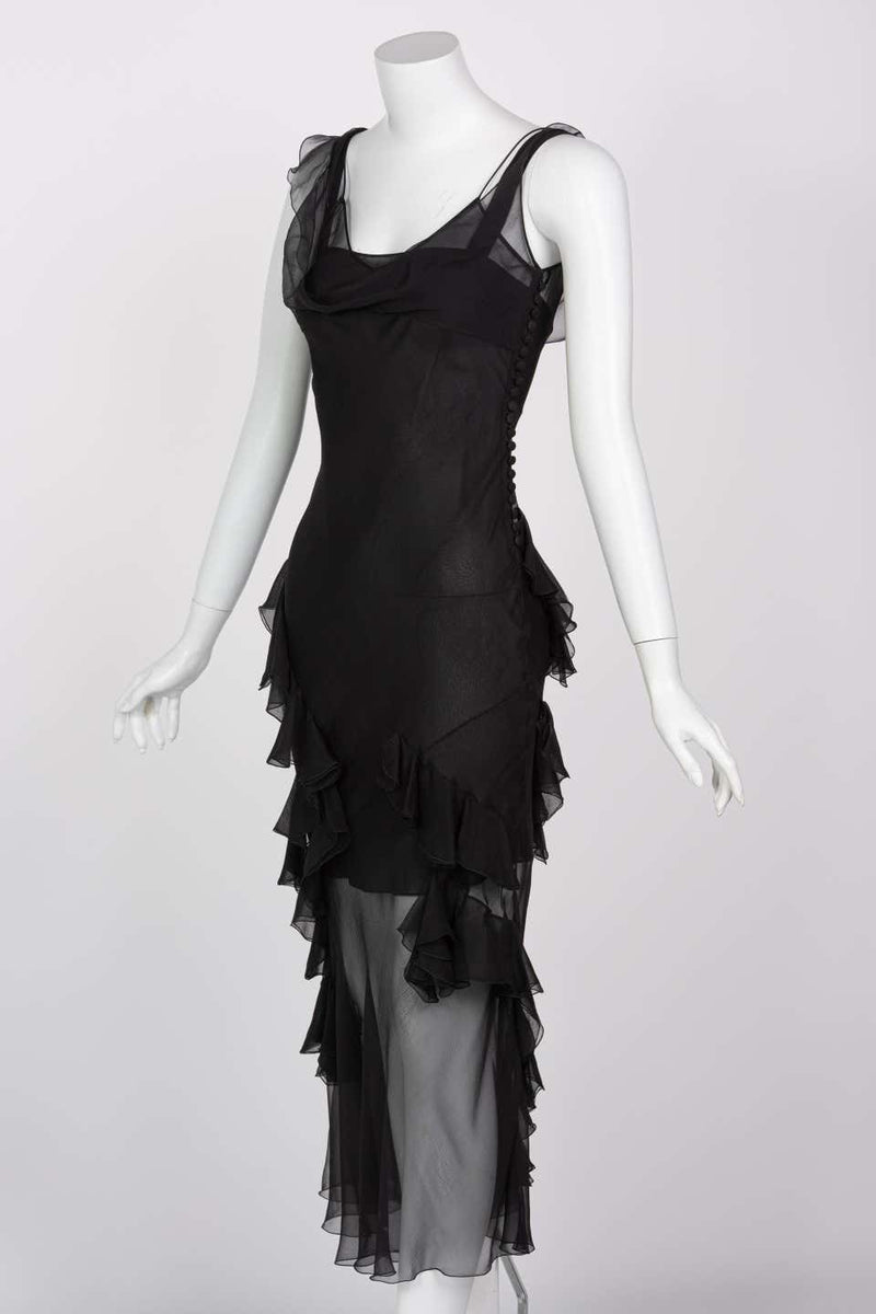 Christian Dior by Galliano Black Sheer Silk Sleeveless Dress