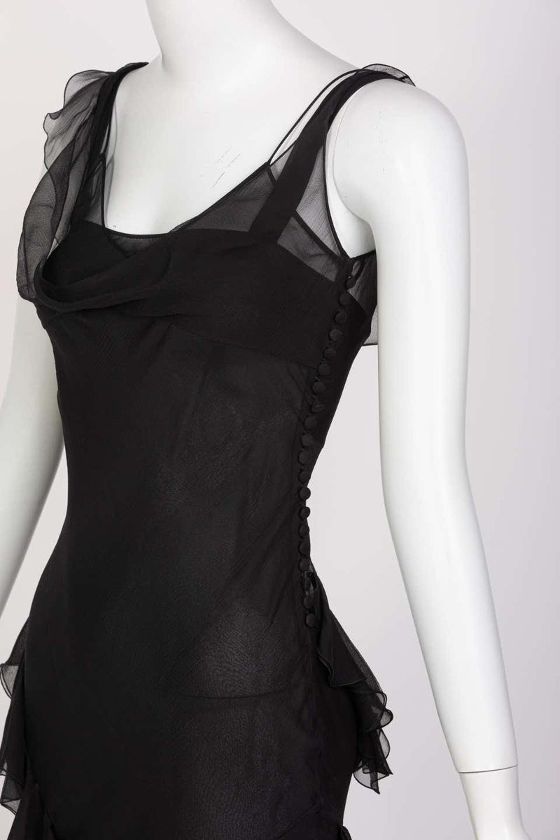 Christian Dior by Galliano Black Sheer Silk Sleeveless Dress