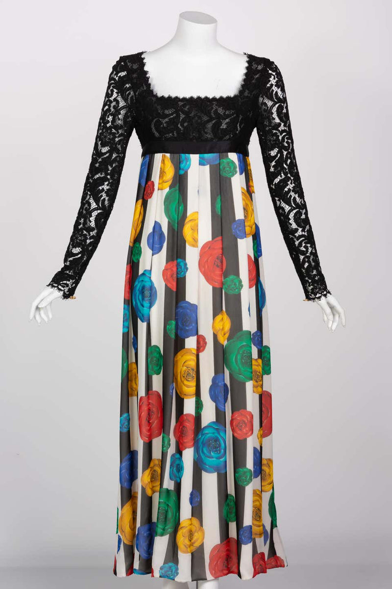 Chanel Lace and Striped Camellia Empire Dress S/S 1988