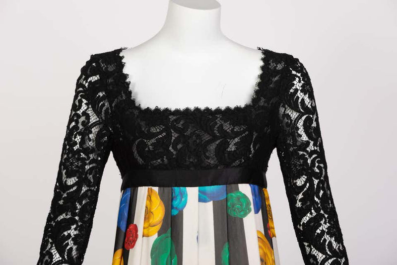 Chanel Lace and Striped Camellia Empire Dress S/S 1988