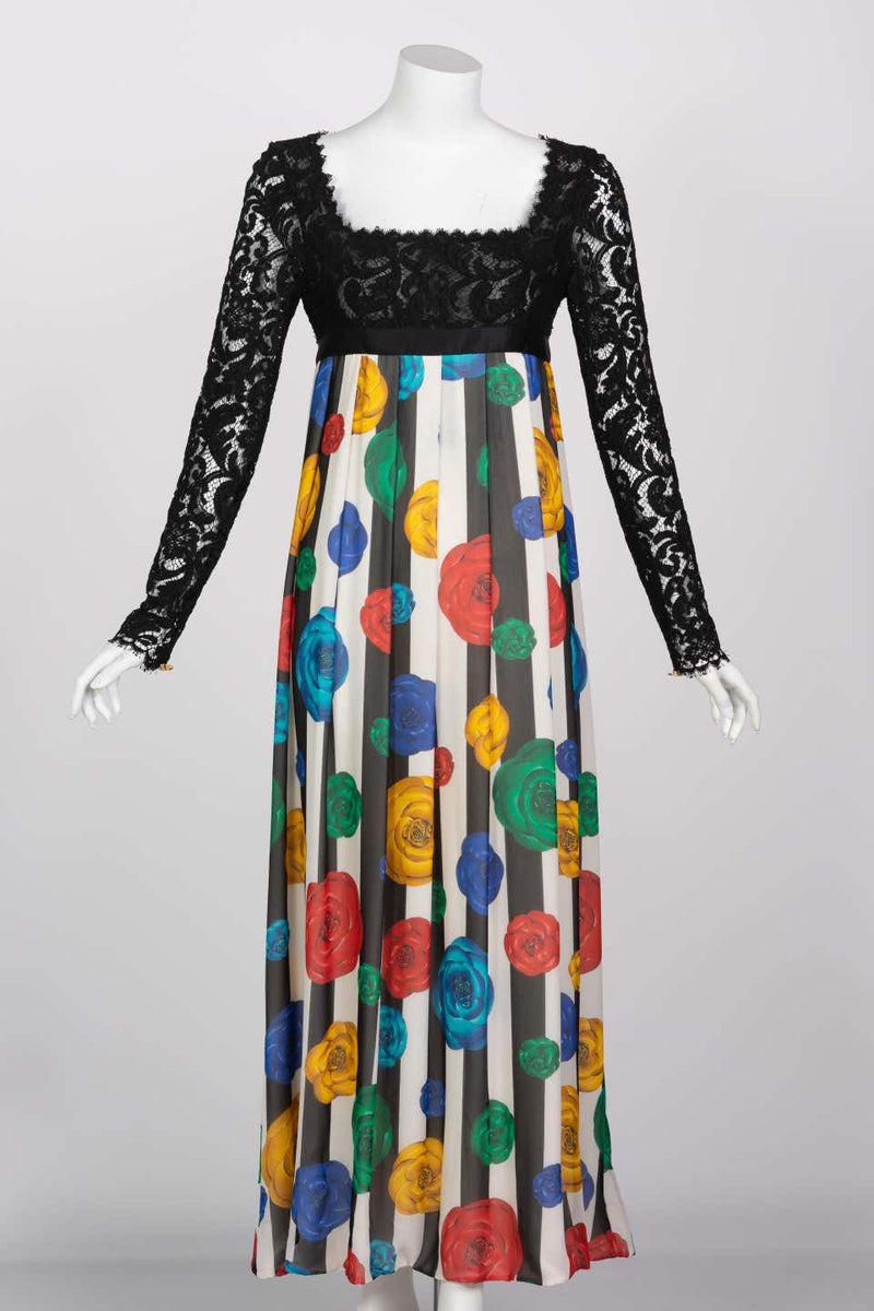 Chanel Lace and Striped Camellia Empire Dress S/S 1988