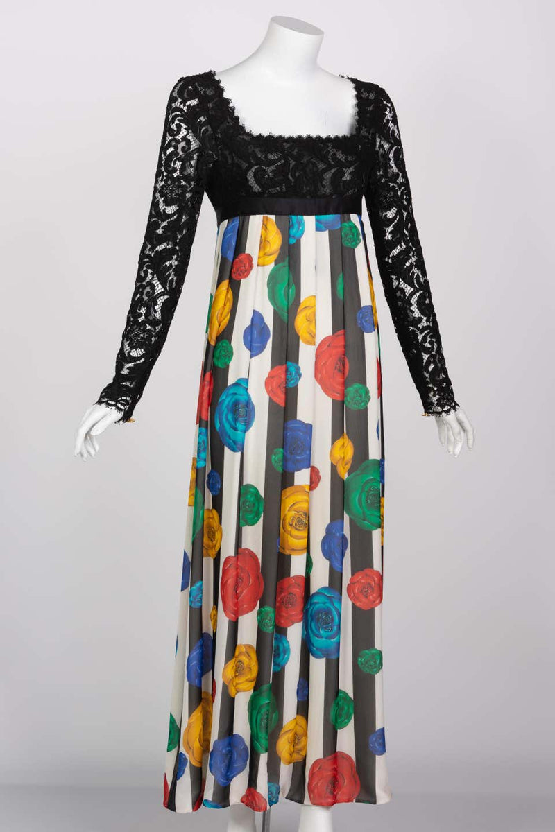 Chanel Lace and Striped Camellia Empire Dress S/S 1988