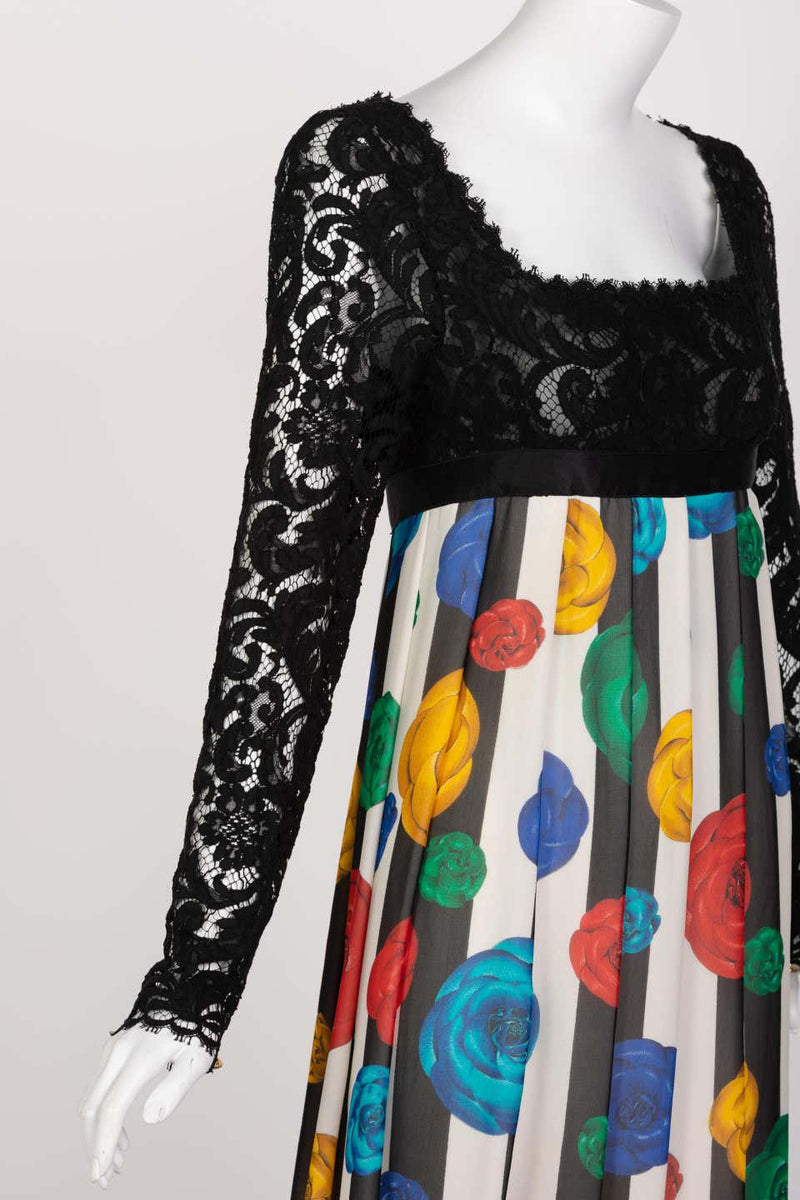Chanel Lace and Striped Camellia Empire Dress S/S 1988