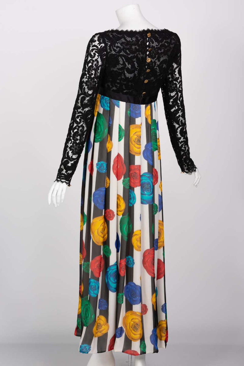 Chanel Lace and Striped Camellia Empire Dress S/S 1988