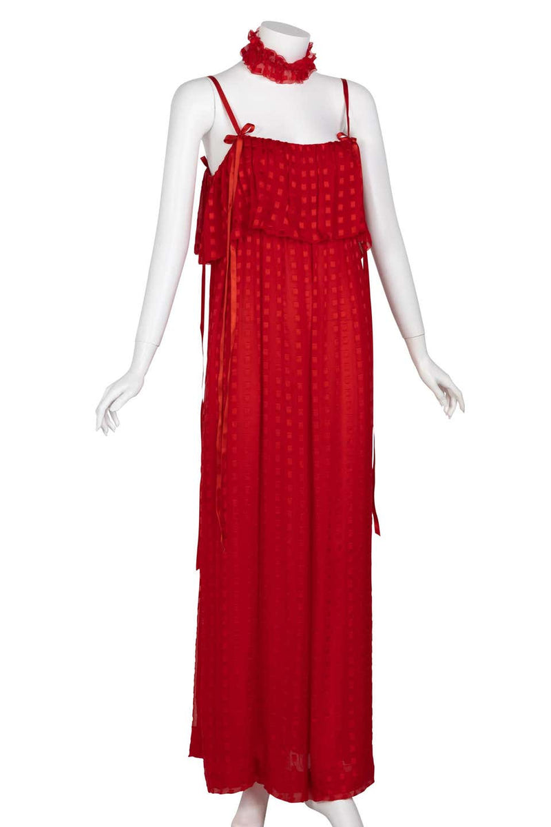 Christian Dior Red Maxi Dress & Shawl Documented 1970s