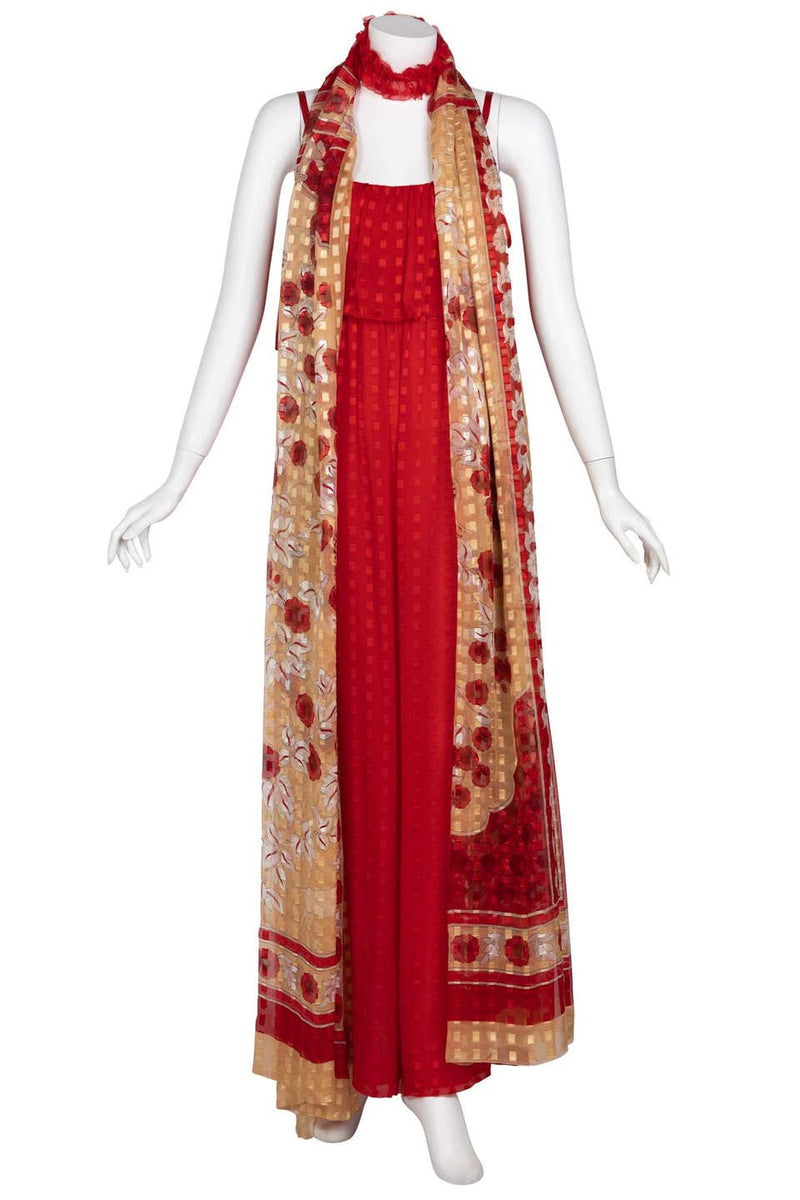 Christian Dior Red Maxi Dress & Shawl Documented 1970s
