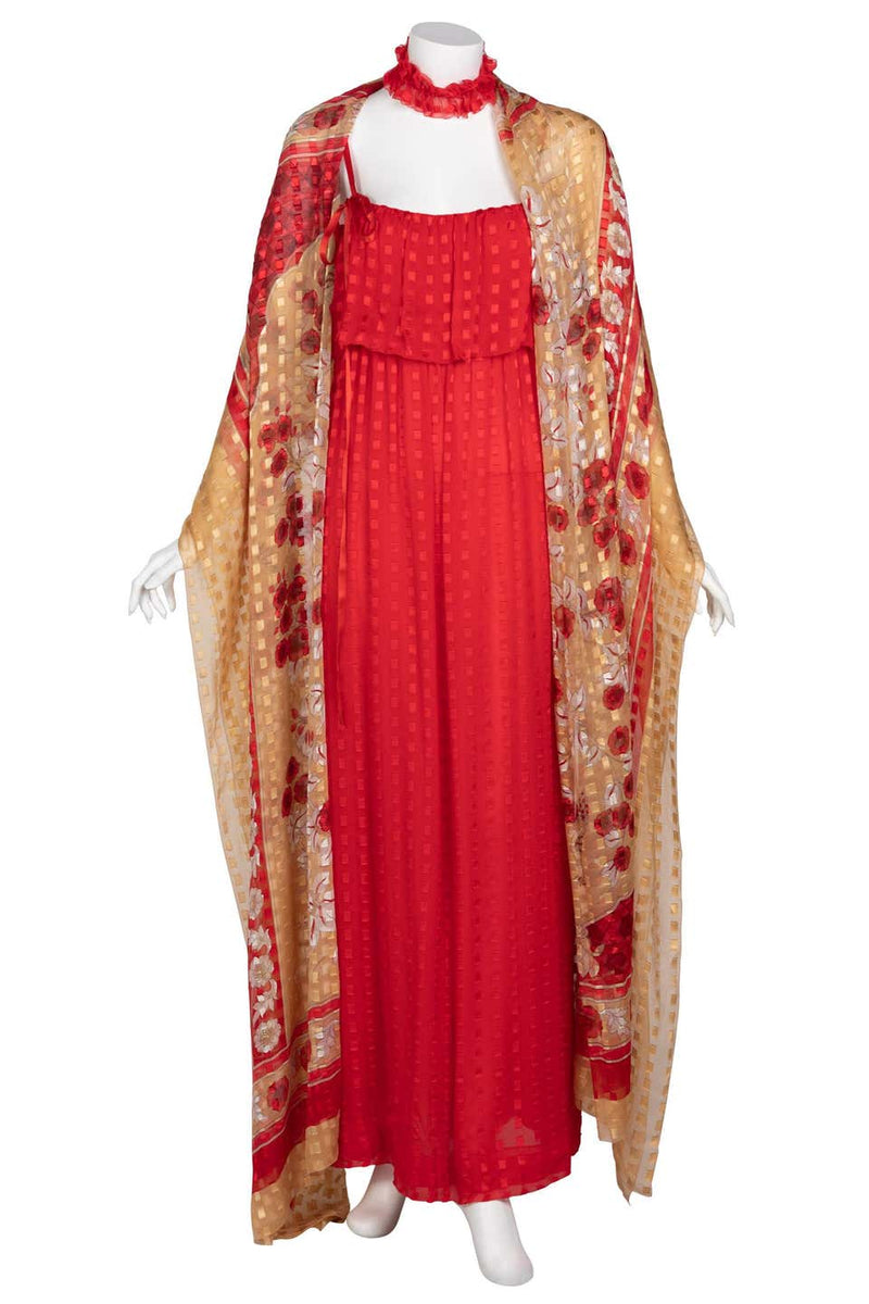 Christian Dior Red Maxi Dress & Shawl Documented 1970s