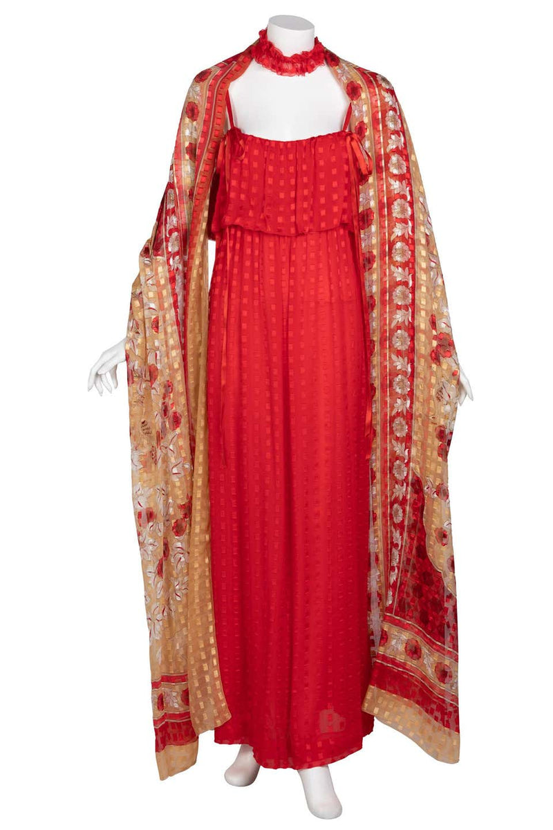 Christian Dior Red Maxi Dress & Shawl Documented 1970s