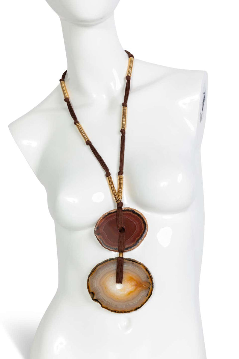Yves Saint Laurent Agate Disc Pendant Necklace 2010