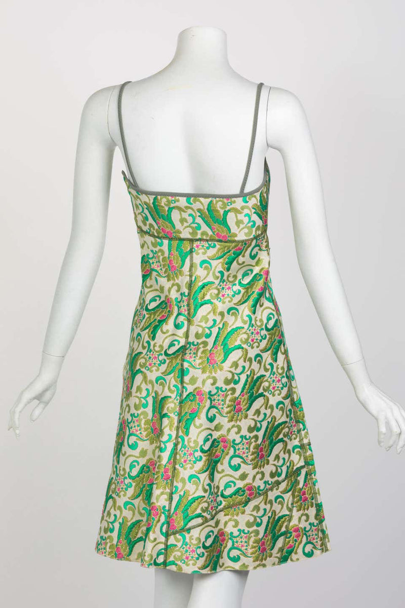 Prada Green Brocade A-Line Sleeveless Dress Spring 2003