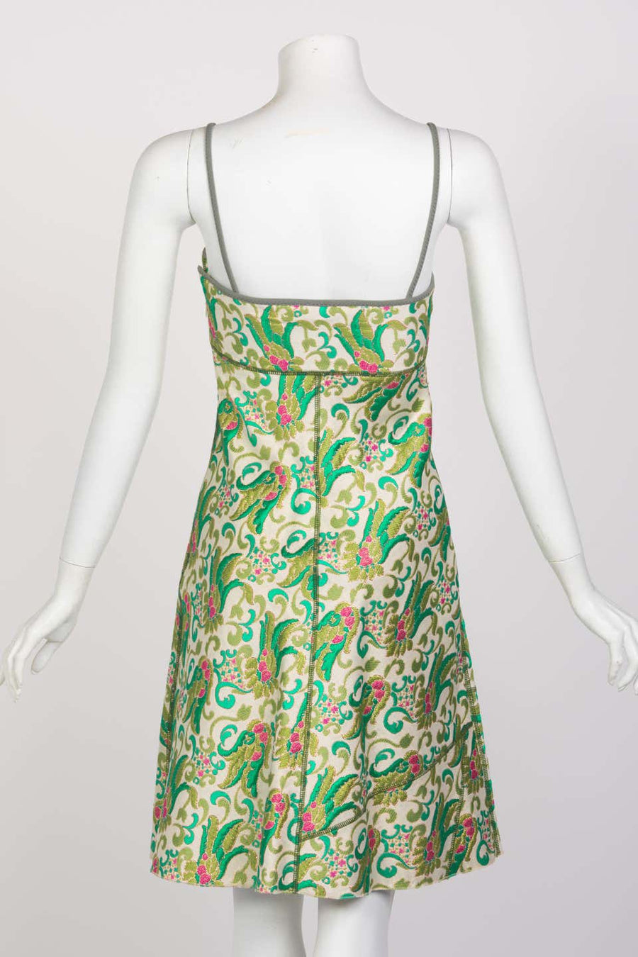 Prada Green Brocade A-Line Sleeveless Dress Spring 2003