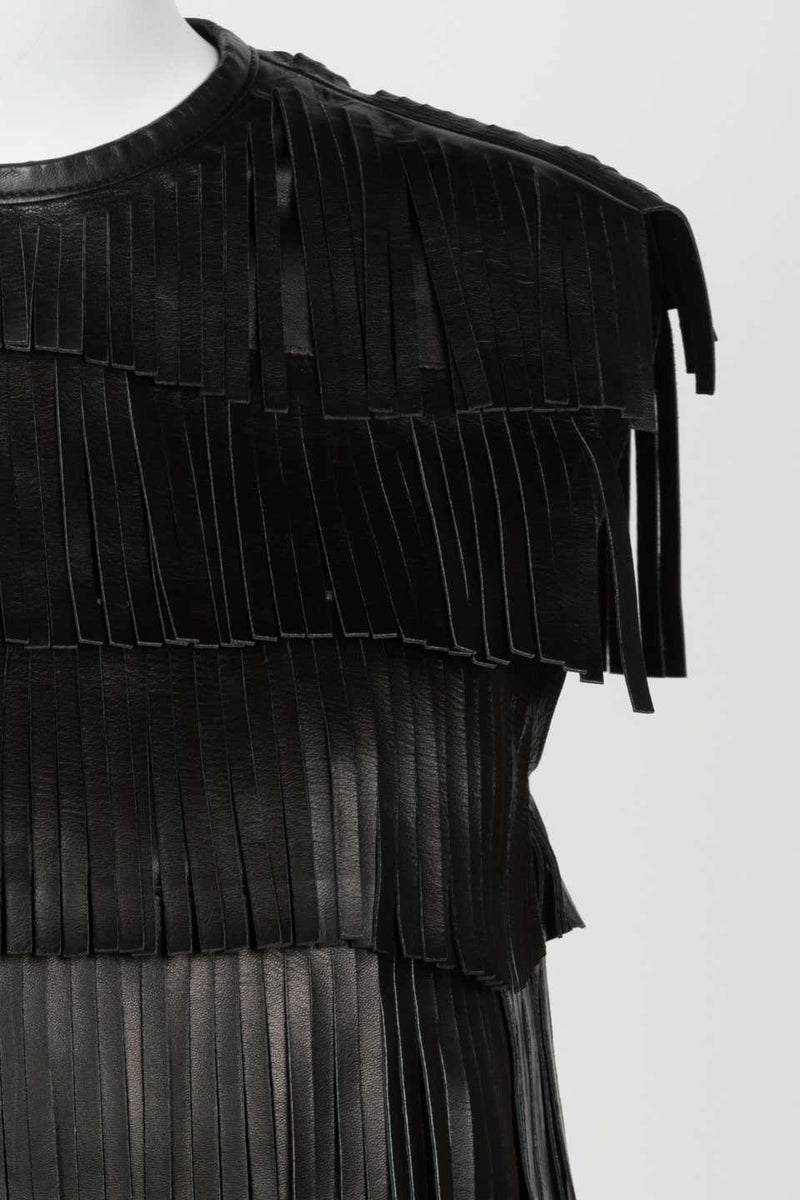 Prada Black Leather Fringe Sleeveless Top Spring 2007