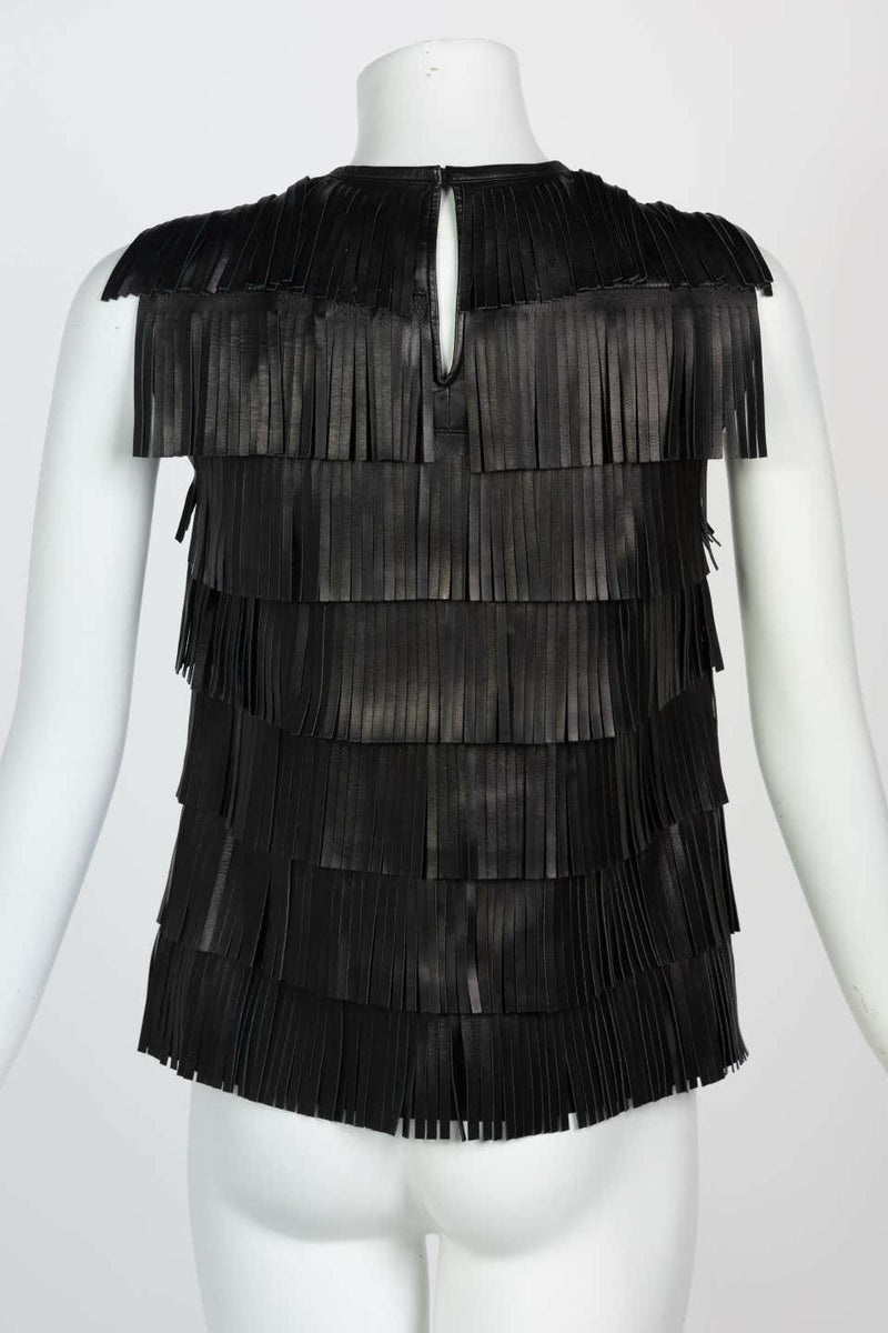 Prada Black Leather Fringe Sleeveless Top Spring 2007