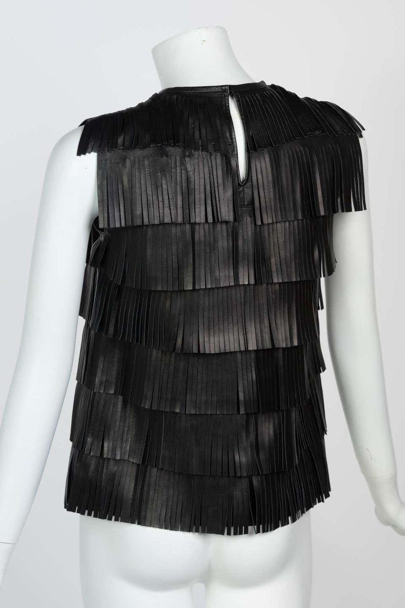 Prada Black Leather Fringe Sleeveless Top Spring 2007