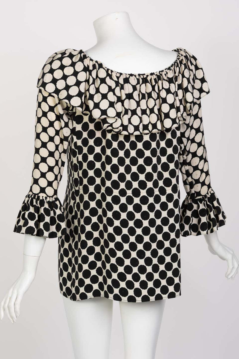 Saint Laurent Polka Dot Ruffle Blouse YSL, 1985