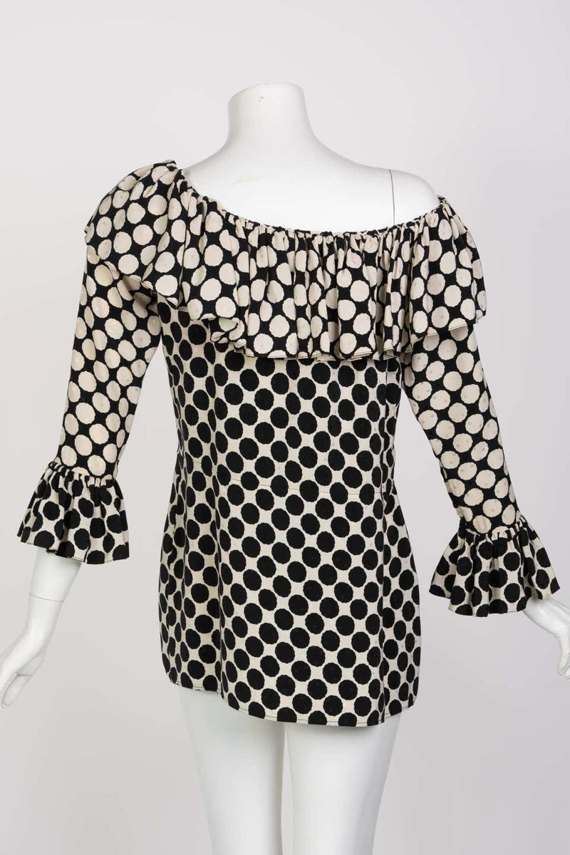 Saint Laurent Polka Dot Ruffle Blouse YSL, 1985