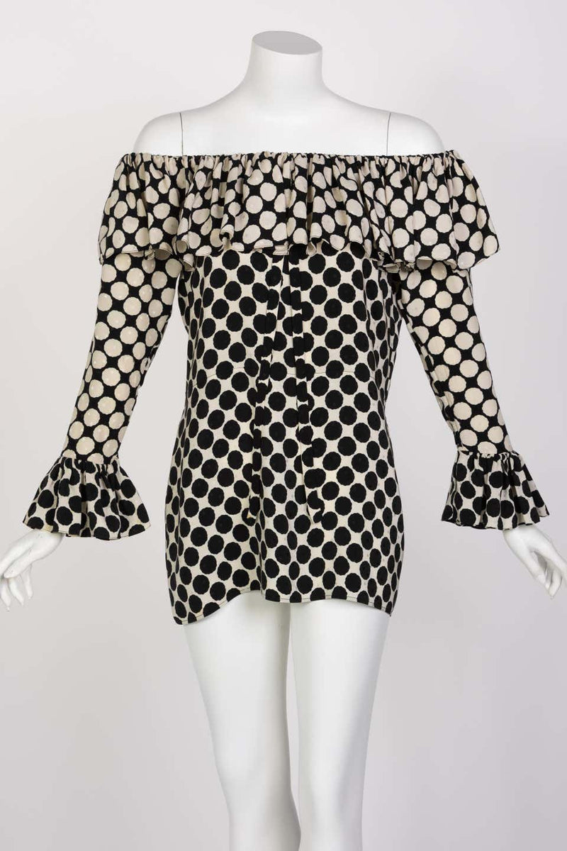 Saint Laurent Polka Dot Ruffle Blouse YSL, 1985