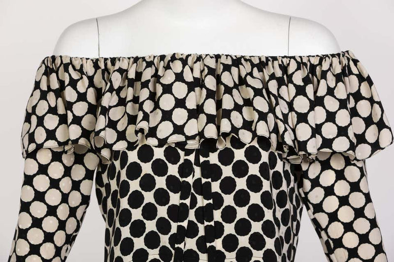 Saint Laurent Polka Dot Ruffle Blouse YSL, 1985